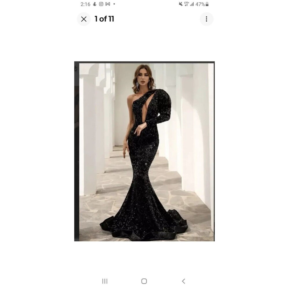 Miss Ord One Shoulder Green Sequin Mermaid Hem Cut Out Dress Women’s Medium